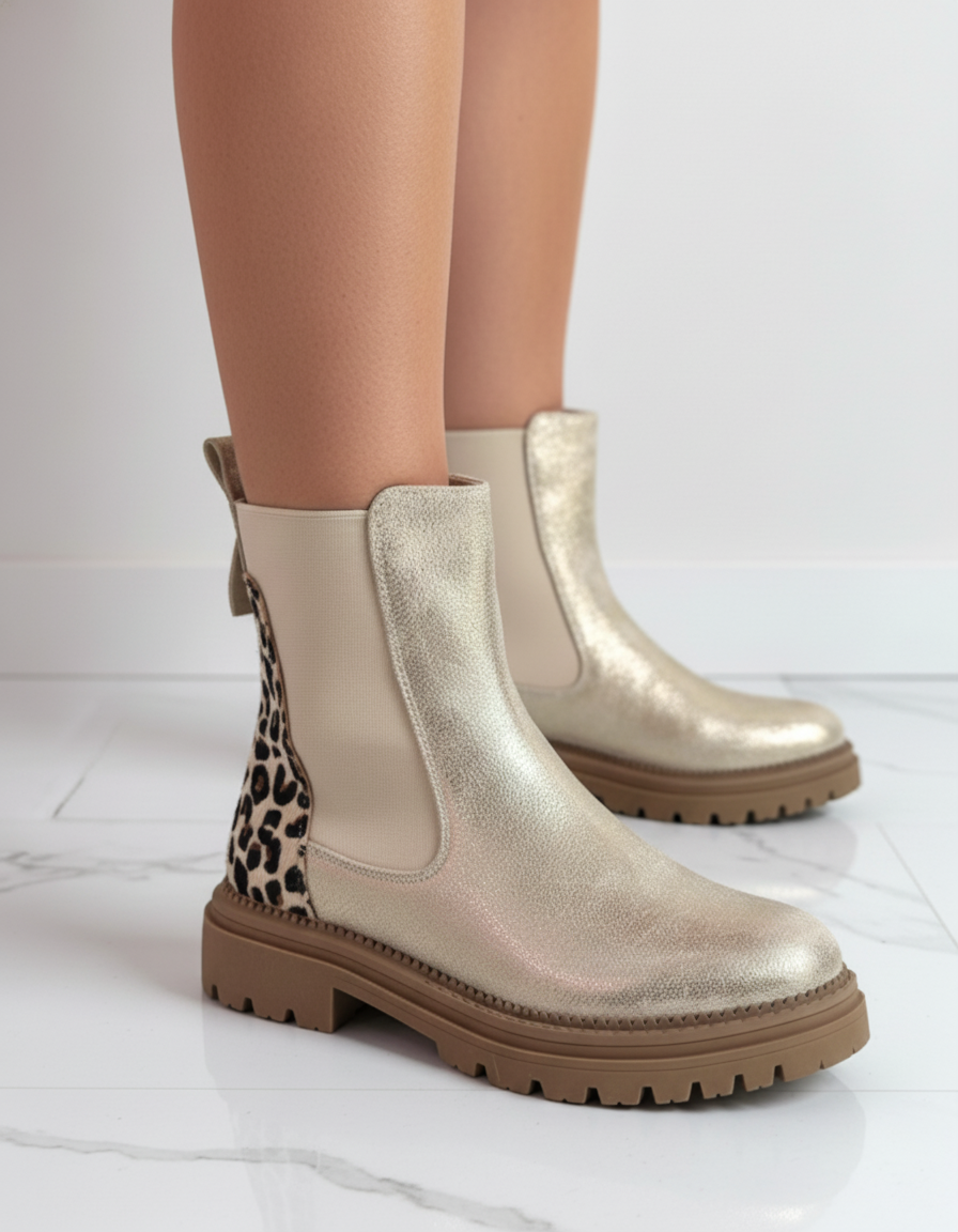 Chelsea Botas Doradas - Detalle Leopardo