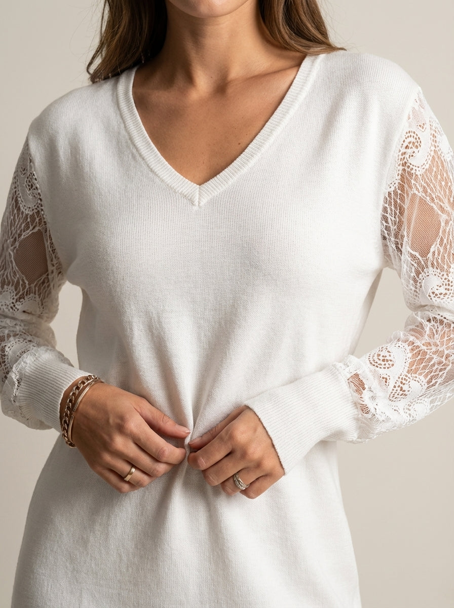 Eva - Vestido Elegante en Encaje con Escote en V