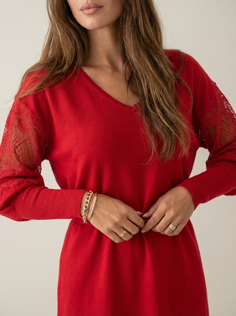 Eva - Vestido Elegante en Encaje con Escote en V