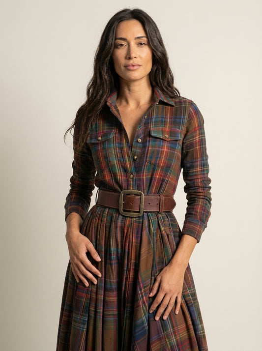 Beatriz - Vestido Largo de Cuadros con Cinturón